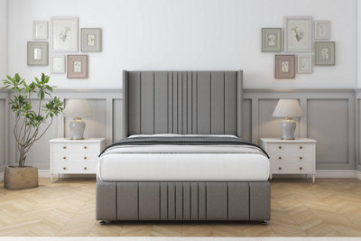 Sloomy Hargrave Pewter Dumfries Divan Bed Set No Drawers With 54" Wingback & 12" Footboard 5' King from B&Q