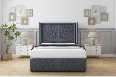 Sloomy Rutherford Steel Plush Divan Bed Set No Drawers With 54" Wingback & 12" Footboard 3' Single from B&Q