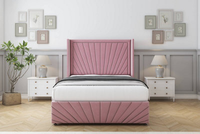 Sloomy Rutherford Pink Plush Divan Bed Set No Drawers With 54" Wingback & 12" Footboard 2'6 Small Single from B&Q