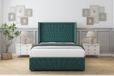 Sloomy Rutherford Emerald Plush Divan Bed Set 2 Drawers Foot-End With 54" Wingback & 12" Footboard 4'6 Double from B&Q