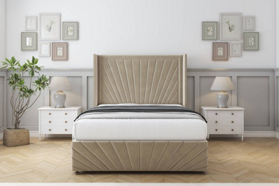 Sloomy Rutherford Almond Coniston Divan Bed Set 2 Drawers Foot-End With 54" Wingback & 12" Footboard 4'6 Double from B&Q