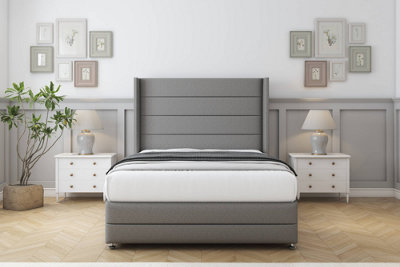 Sloomy Sterling Pewter Dumfries Divan Bed With Mattress No Drawers With 54" Wingback & 12" Footboard 4'6 Double from B&Q
