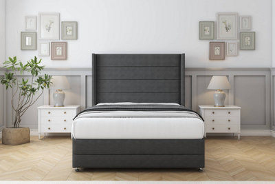 Sloomy Sterling Graphite Dumfries Divan Bed With Mattress No Drawers With 54" Wingback & 12" Footboard 4'6 Double from B&Q