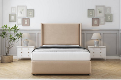 Sloomy Stratford Pebble Plush Divan Bed Set No Drawers With 54" Wingback & 12" Footboard 4'6 Double from B&Q