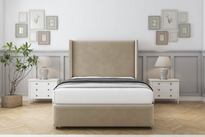 Sloomy Stratford Almond Coniston Divan Bed Set No Drawers With 54" Wingback & 12" Footboard 4'6 Double from B&Q