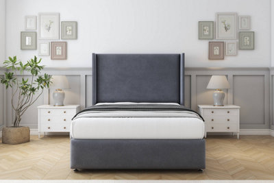 Sloomy Stratford Steel Plush Divan Bed Set 2 Drawers Foot-End With 54" Wingback & 12" Footboard 4'6 Double from B&Q