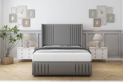 Sloomy Camden Pewter Dumfries Divan Bed With Mattress No Drawers With 54" Wingback & 12" Footboard 4'6 Double from B&Q