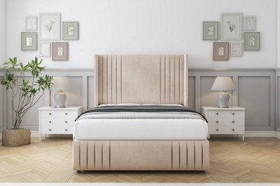 Sloomy Camden Sand Naples Divan Bed With Mattress 2 Drawers Foot-End With 54" Wingback & 12" Footboard 5' King from B&Q