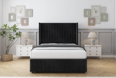 Sloomy Marlborough Black Naples Divan Bed Set No Drawers54" Wingback & 12" Footboard 4'6 Double from B&Q