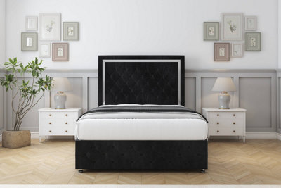 Sloomy Sofia Chrome Black Naples Divan Bed Set No Drawers26" Strutted  & 12"  Footboard 4'6 Double from B&Q