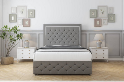Sloomy Sofia Chrome Pewter Dumfries Divan Bed Set 2 Drawers Left Side26" Strutted  & 12"  Footboard 4'6 Double from B&Q