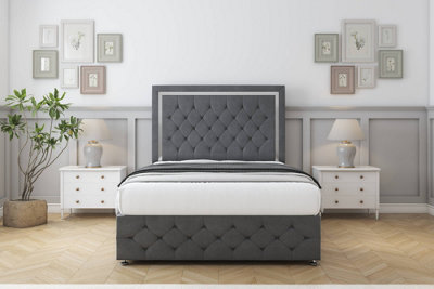 Sloomy Sofia Chrome Armour Coniston Divan Bed Set 2 Drawers Right Side26" Strutted  & 12"  Footboard 2'6 Small Single from B&Q