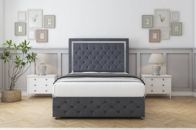 Sloomy Sofia Chrome Steel Plush Divan Bed Set 2 Drawers Right Side54" Floor Standing  & 12"  Footboard 5' King from B&Q