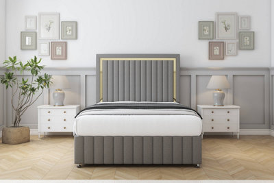 Sloomy Boston Gold Pewter Dumfries Divan Bed Set No Drawers With 26" Strutted & 12" Footboard 4'6 Double from B&Q