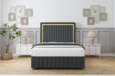 Sloomy Boston Gold Graphite Dumfries Divan Bed Set No Drawers With 26" Strutted & 12" Footboard 4'6 Double from B&Q