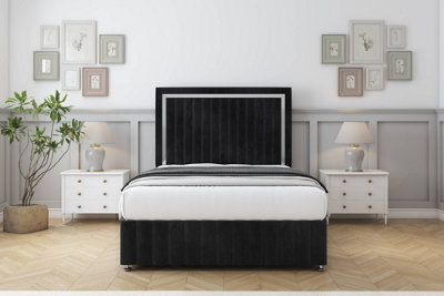 Sloomy Boston Chrome Black Naples Divan Bed Set No Drawers26" Strutted 12" Footboard 2'6 Small Single from B&Q