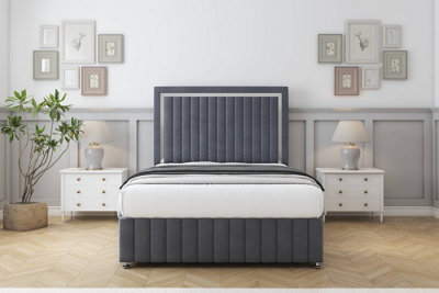 Sloomy Boston Chrome Steel Plush Divan Bed Set No Drawers54" Floor Standing 12" Footboard 6' Super King from B&Q