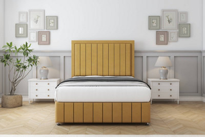 Sloomy Pemberton Mustard Plush Divan Bed Set 2 Drawers Left Side26" Strutted  & 12" Footboard 2'6 Small Single from B&Q