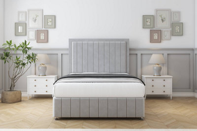Sloomy Pemberton Silver Plush Divan Bed Set 2 Drawers Foot-End26" Strutted  & 12" Footboard 5' King from B&Q