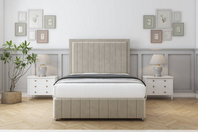 Sloomy Pemberton Cream Plush Divan Bed Set 2 Drawers Right Side54" Floor Standing  & 12" Footboard 3' Single from B&Q