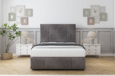 Sloomy Lisbon Slate Naples Divan Bed Set 2 Drawers Left Side26" Strutted   & 12" Footboard 4'6 Double from B&Q