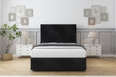 Sloomy Lisbon Black Naples Divan Bed Set 2 Drawers Left Side26" Strutted   & 12" Footboard 4'6 Double from B&Q