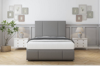 Sloomy Lisbon Pewter Dumfries Divan Bed Set 2 Drawers Foot-End26" Strutted   & 12" Footboard 4'6 Double from B&Q