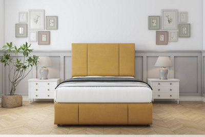 Sloomy Lisbon Mustard Plush Divan Bed Set 4 Drawers26" Strutted   & 12" Footboard 4'6 Double from B&Q