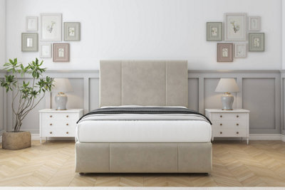 Sloomy Lisbon Cream Plush Divan Bed Set No Drawers54" Floor Standing   & 12" Footboard 2'6 Small Single from B&Q