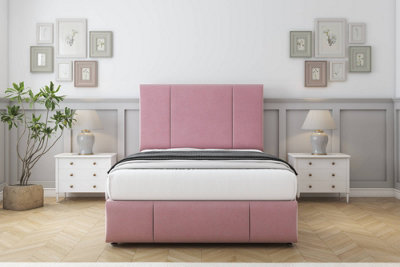 Sloomy Lisbon Pink Plush Divan Bed Set No Drawers54" Floor Standing   & 12" Footboard 2'6 Small Single from B&Q