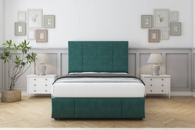 Sloomy Lisbon Emerald Plush Divan Bed Set 2 Drawers Left Side54" Floor Standing   & 12" Footboard 6' Super King from B&Q
