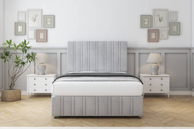 Sloomy Langston Silver Naples Divan Bed Set 2 Drawers Left Side26" Strutted & 12"  Footboard 4'6 Double from B&Q