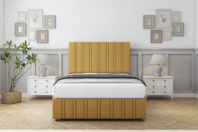 Sloomy Langston Mustard Plush Divan Bed Set 2 Drawers Right Side26" Strutted & 12"  Footboard 3' Single from B&Q