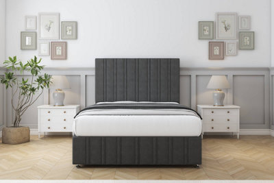 Sloomy Langston Graphite Dumfries Divan Bed Set 4 Drawers26" Strutted & 12"  Footboard 4'6 Double from B&Q