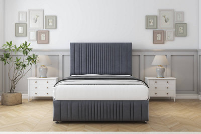 Sloomy Kingsley Steel Plush Divan Bed Set No Drawers26" Strutted  & 12" Footboard 4'6 Double from B&Q