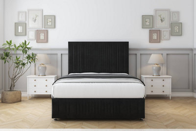Sloomy Kingsley Black Plush Divan Bed Set 2 Drawers Left Side26" Strutted  & 12" Footboard 4'6 Double from B&Q