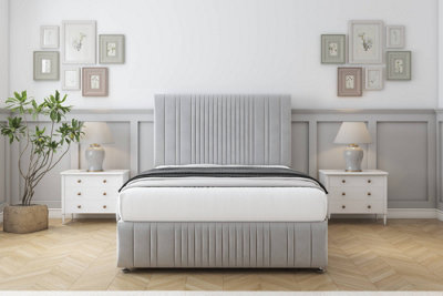 Sloomy Kingsley Silver Plush Divan Bed Set 2 Drawers Left Side26" Strutted  & 12" Footboard 4'6 Double from B&Q