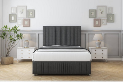 Sloomy Kingsley Graphite Dumfries Divan Bed Set 2 Drawers Right Side26" Strutted  & 12" Footboard 4'6 Double from B&Q