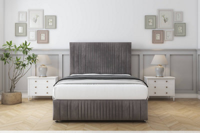 Sloomy Kingsley Slate Naples Divan Bed Set No Drawers54" Floor Standing  & 12" Footboard 6' Super King from B&Q