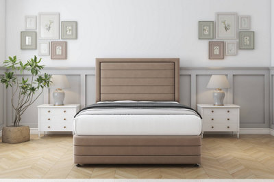 Sloomy Ashford Mink Plush Divan Bed Set 2 Drawers Left Side26" Strutted  & 12" Footboard 5' King from B&Q