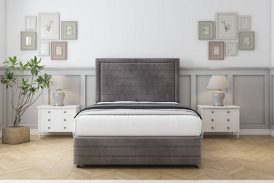 Sloomy Ashford Slate Naples Divan Bed Set 2 Drawers Right Side26" Strutted  & 12" Footboard 4'6 Double from B&Q