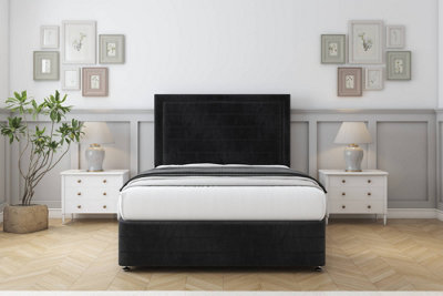 Sloomy Ashford Black Naples Divan Bed Set 2 Drawers Foot-End26" Strutted  & 12" Footboard 4'6 Double from B&Q