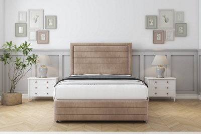 Sloomy Ashford Mink Naples Divan Bed Set 2 Drawers Foot-End26" Strutted  & 12" Footboard 4'6 Double from B&Q