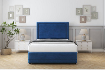 Sloomy Ashford Navy Plush Divan Bed Set No Drawers54" Floor Standing  & 12" Footboard 5' King from B&Q