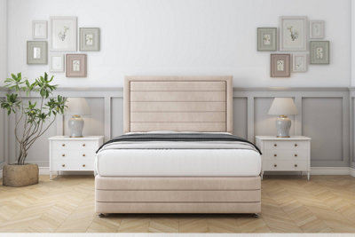 Sloomy Ashford Sand Naples Divan Bed Set No Drawers54" Floor Standing  & 12" Footboard 4'6 Double from B&Q