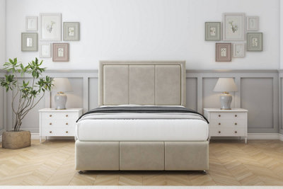 Sloomy Lancaster Cream Plush Divan Bed Set 2 Drawers Left Side54" Floor Standing  & 12"  Footboard 4'6 Double from B&Q