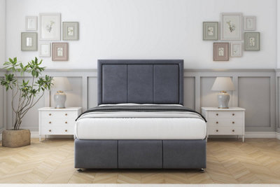 Sloomy Lancaster Steel Plush Divan Bed Set 2 Drawers Left Side54" Floor Standing  & 12"  Footboard 2'6 Small Single from B&Q