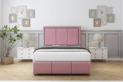 Sloomy Lancaster Pink Plush Divan Bed Set 2 Drawers Left Side54" Floor Standing  & 12"  Footboard 2'6 Small Single from B&Q