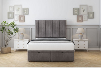 Sloomy Kansas Slate Naples Ottoman Bed With Mattress With 26" Strutted Headboard 5' King from B&Q