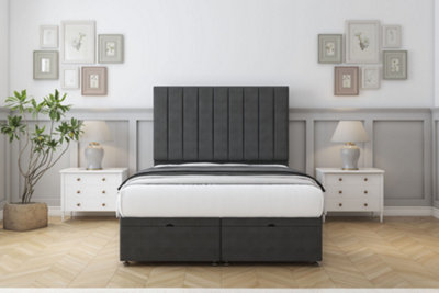 Sloomy Kansas Graphite Dumfries Ottoman Bed With Mattress With 26" Strutted Headboard 6' Super King from B&Q